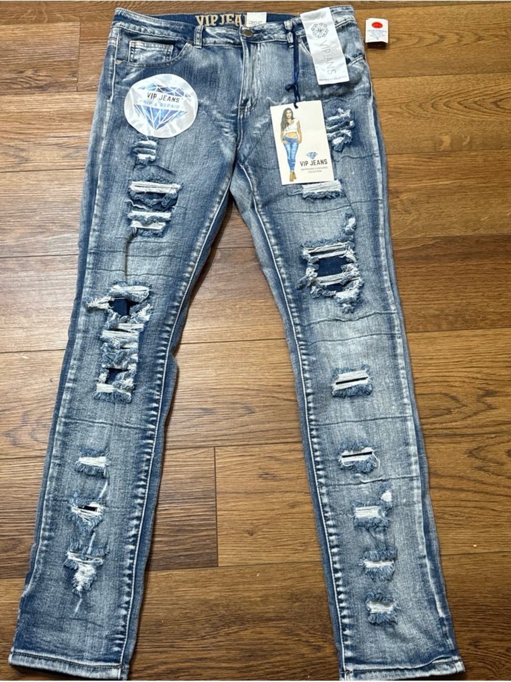 VIP Women's Ripped Skinny Jeans - Washed Blue